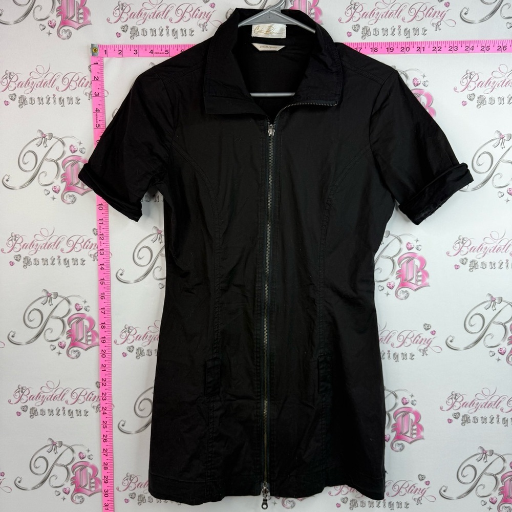 Casablanca mini dress or long top zip up Casual Zip-Front Mini Dress - Black